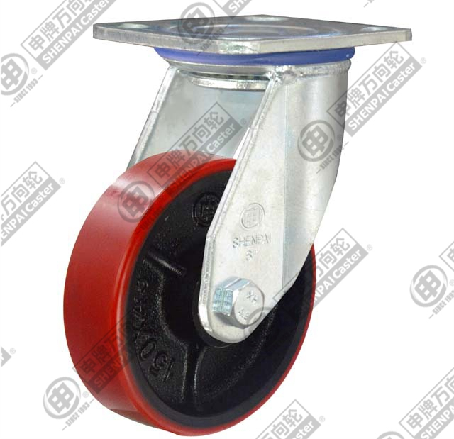 5寸铁芯PU万向脚轮（平）