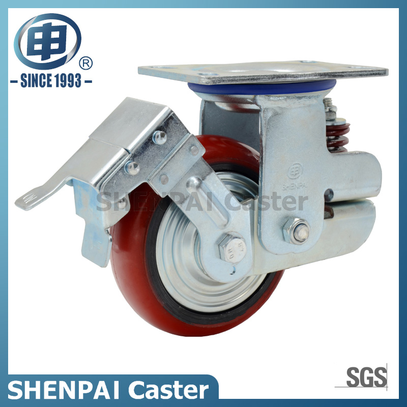 8寸重型PU单弹簧万向锁定防震脚轮