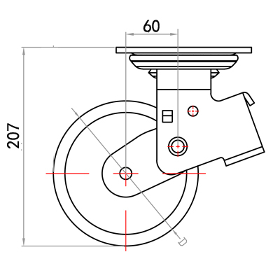 6寸平底活动铁芯聚氨酯轮（红、弧）