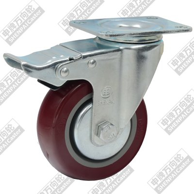 4"平底活动聚氨酯轮（枣红色）