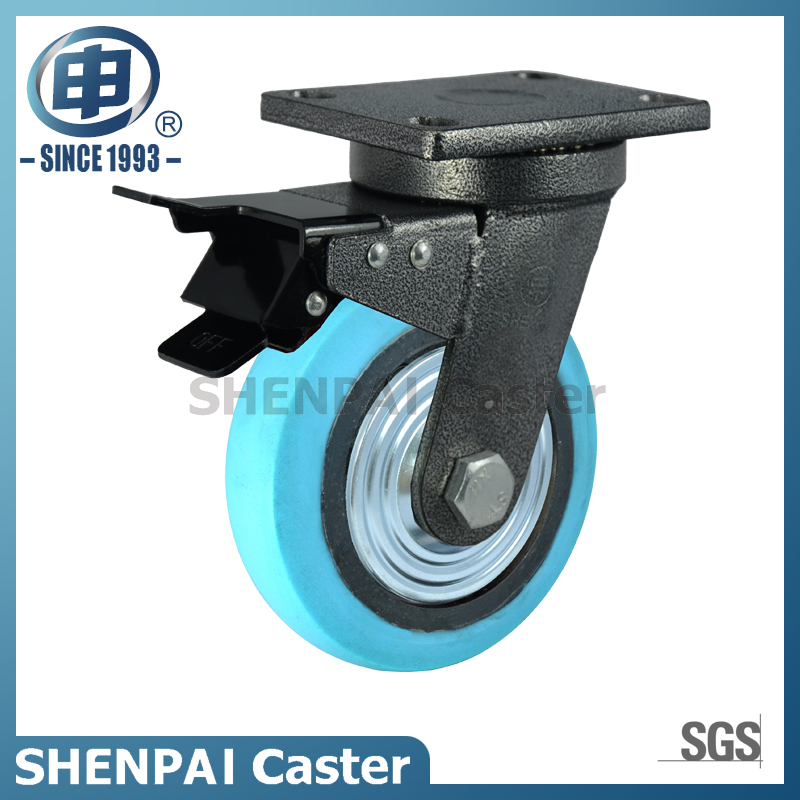 8寸铁芯蓝色尼龙万向锁定脚轮