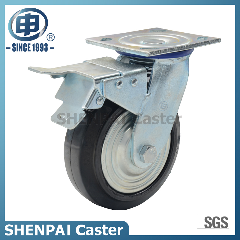 5英寸铁芯橡胶脚轮旋转带刹车