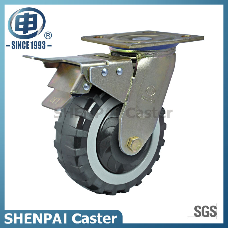 5英寸防滑PU旋转带刹车脚轮