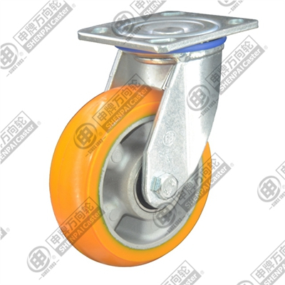 5寸平底活动铝芯聚氨酯轮（黄、弧）