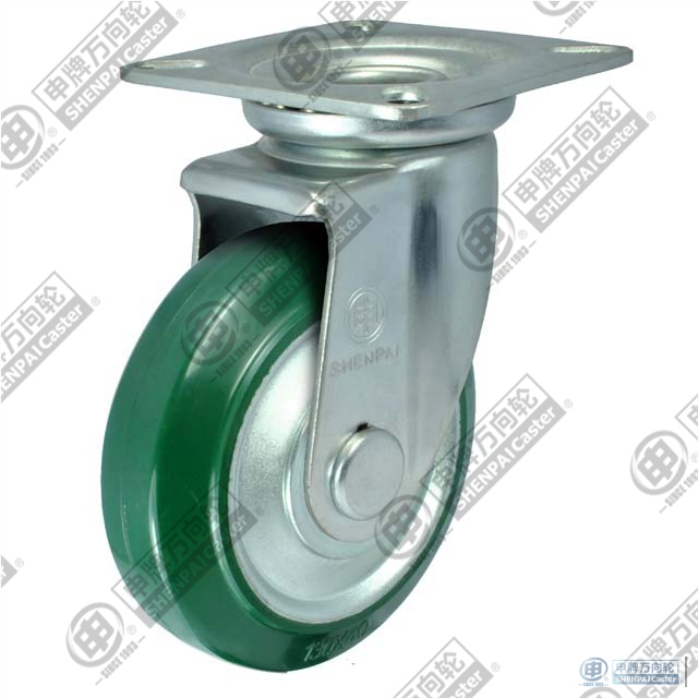 3"平底活动钢芯聚氨酯轮 （绿色）（弧面）