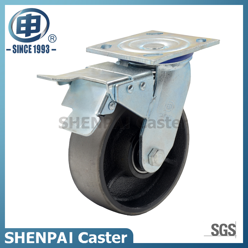 8\\" 铸铁旋转带制动脚轮，用于重型