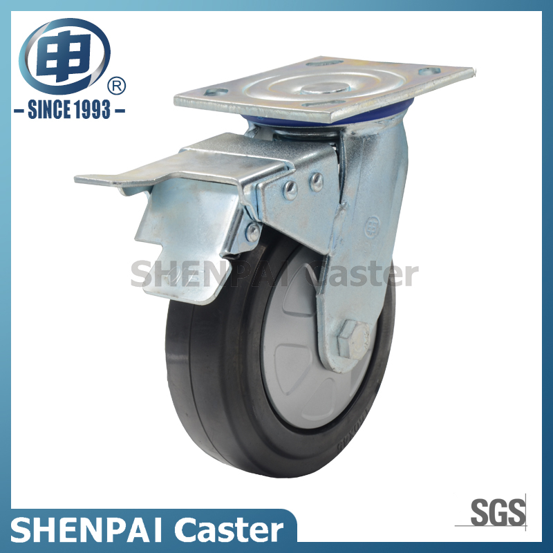 5英寸橡胶脚轮旋转带刹车颜色棕色