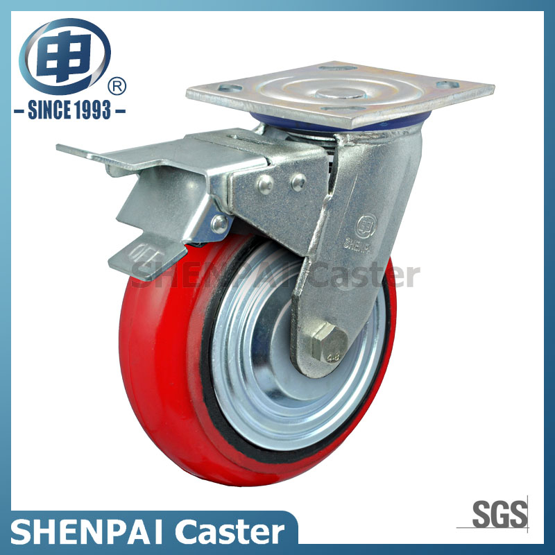 8"重型铁芯PU锁定脚轮（弧形）