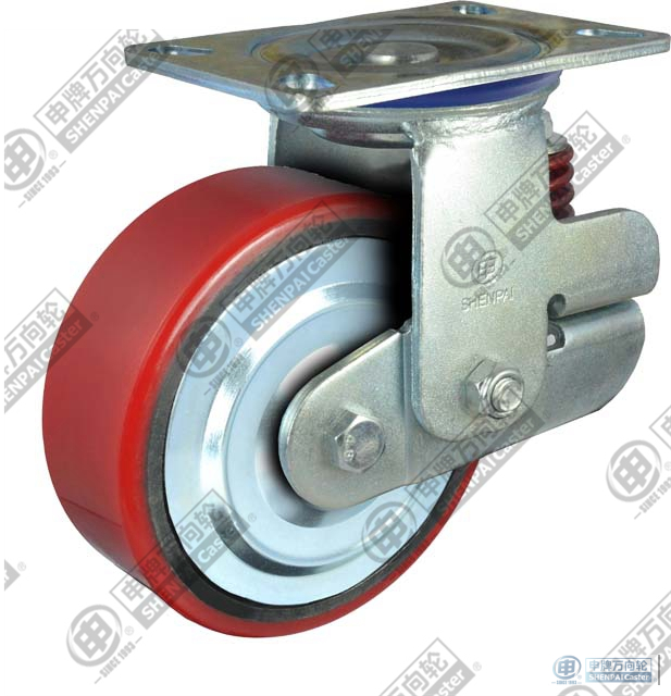 8" 平底活动铁芯聚氨酯减震轮（红色）（平面）（单弹簧）