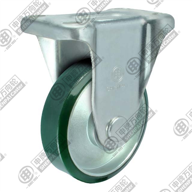 6"平底固定钢芯聚氨酯轮（绿色）