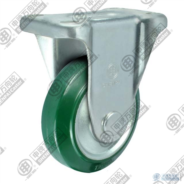 8"平底固定钢芯聚氨酯轮（绿色）（弧面）