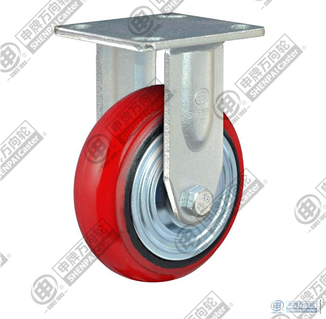 8"平底固定铁芯聚氨酯轮（红色）（弧面） 